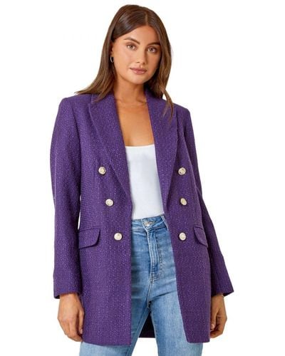 Roman Tailored Longline Boucle Jacket - Purple