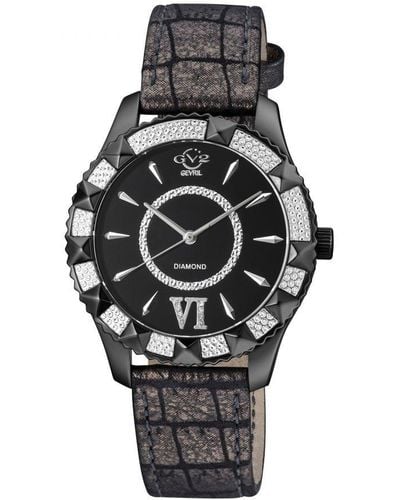 Gv2 Venice Swiss Quartz Diamond Mop Dial Leather Watch - Black