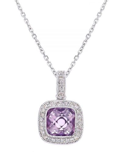 DIAMANT L'ÉTERNEL 9ct Witgouden Diamanten En Amethist Vierkante Hangerketting - Roze