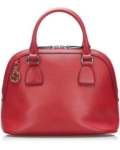 Gucci Vintage Mini GG Charm Dome Satchel Red Calf Leather