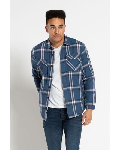 Tokyo Laundry Cotton Long Sleeve Check Shirt With Quilted Lining - Blue