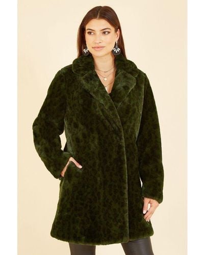 Yumi' Luxe Leopard Print Faux Fur Coat - Green