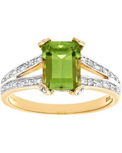 DIAMANT L'ÉTERNEL 9Ct Single Stone Peridot With Diamond Set Collette And Shoulders Ladies Ring - Green