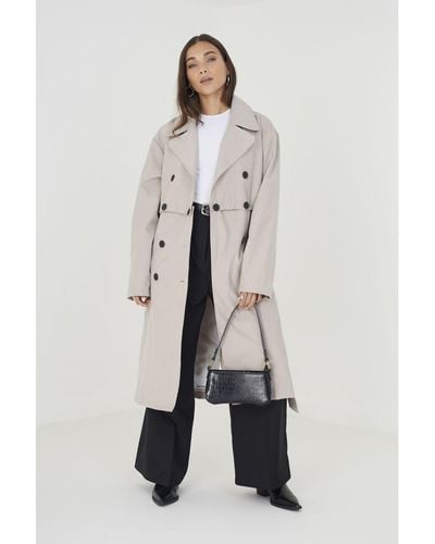 Brave Soul 'Daynan' Double Breasted Detachable Trench Coat - White
