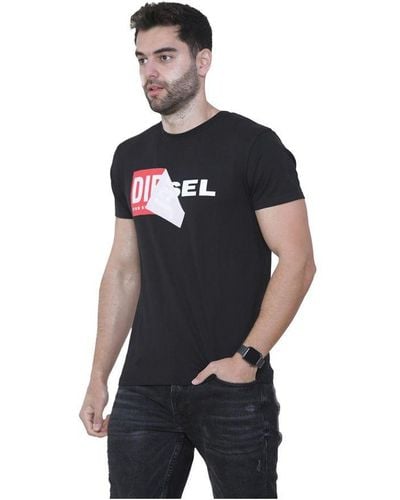 DIESEL Double Logo Short Sleeve T Shirt - Black