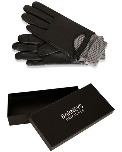 Barneys Originals Gift Boxed Real Leather Gloves With Knit Cuff - Black