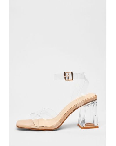Quiz Cross Strap Clear Heeled Sandals - White