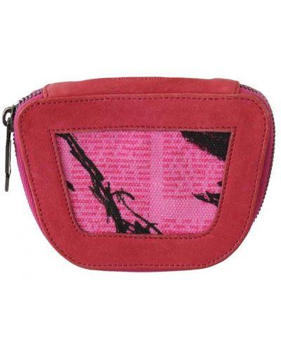Pinko Suede Printed Coin Holder Fabric Zippered Purse - Pink
