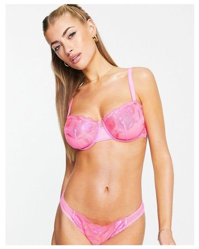 ASOS Fuller Bust Nina Sheer Floral Lace Balcony Bra With Picot Trim - Pink