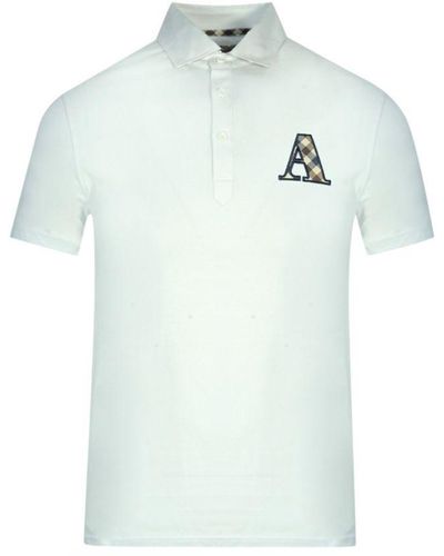 Aquascutum Geruit Een Wit Poloshirt Met Logo - Blauw