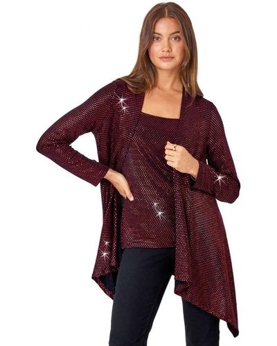 Roman Sequin Sparkle Waterfall Stretch Jacket - Red