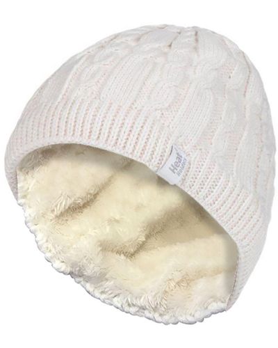 Heat Holders Ribbed Cable Knit Fleece Lined Thermal Knitted Beanie Hat - White