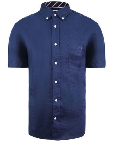 Eden Park Paris Linen Navy Oxford Shirt Textile - Blue