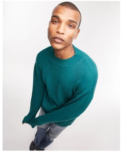 TOPMAN Knitted Rib Jumper With Turtle Neck - Blue