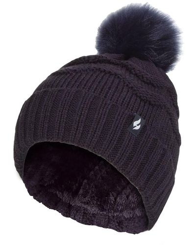 Heat Holders Ladies Winter Fur Beanie Hat - Blue