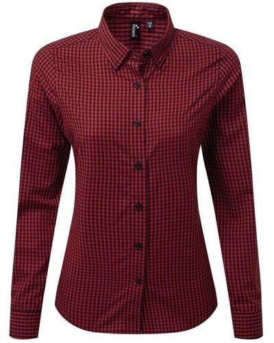 PREMIER Ladies Maxton Gingham Long-Sleeved Shirt (/) - Red