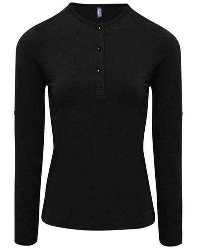 PREMIER Ladies Long John Plain Roll Sleeve T-Shirt () - Black