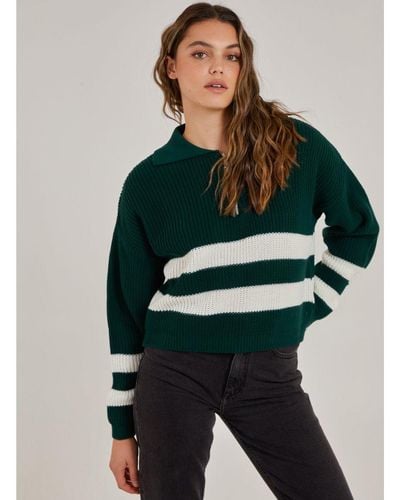 Pink Vanilla Vanilla Striped Zip Up Knitted Jumper - Green