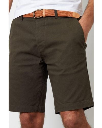 Threadbare 'Conta' Cotton Turn-Up Chino Shorts With Woven Belt - Green