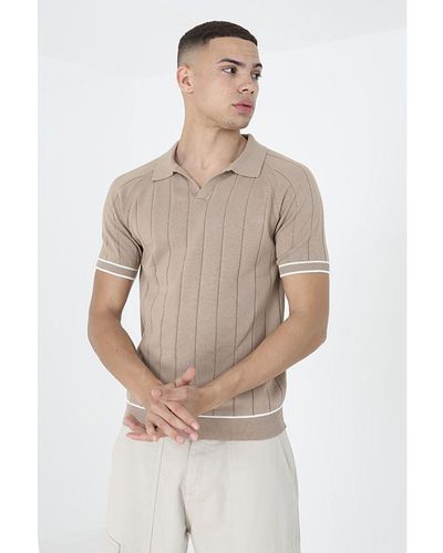 Brave Soul 'Menton' Short Sleeve Open Collar Polo Shirt - Natural