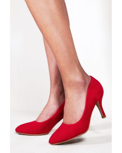 Where's That From 'Paola' Mid High Heel Court Pump Shoes With Pointed Toe - Red