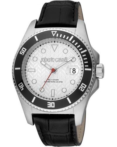 Roberto Cavalli Rc5G042L0015 Quartz Stainless Steel Leather 20 Atm 44 Mm Watch - Black