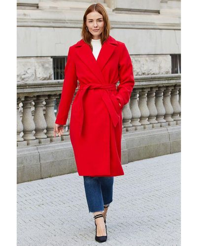 Threadbare 'Decaf' Formal Belted Coat - Red