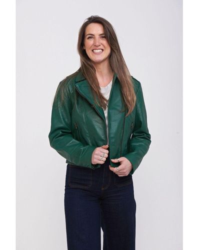 Elle Leather Biker Jacket - Green