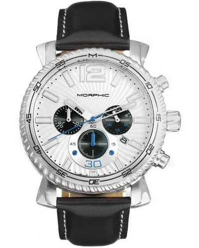 Morphic M89 Series Chronograph Leather-band Watch W/date Stainless Steel - Grey