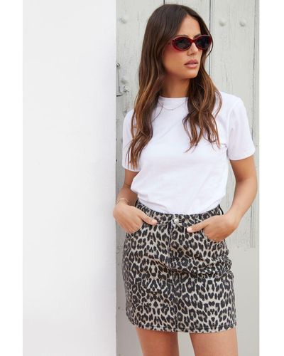 Threadbare 'Seoul' Leopard Denim Mini Skirt - White