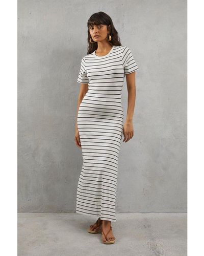 Warehouse Stripe Twist Open Back Midi Dress - Grey