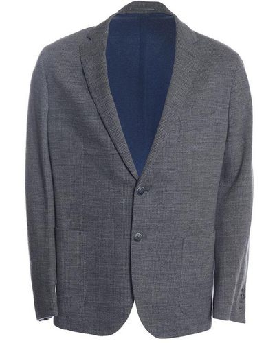 Hackett Linen Wool Windowpane Jacket - Blue