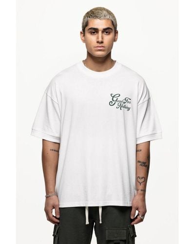 Good For Nothing Off Oversized Cotton T-Shirt With Graphic Dancer Print - White