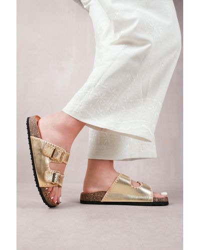 Where's That From 'Sunset' Double Strap Flat Sandals With Buckle Detail - White