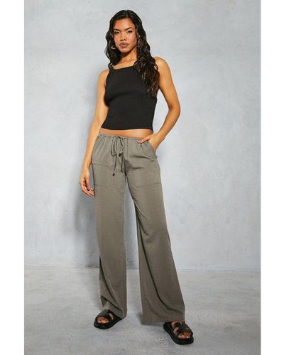 MissPap Linen Look Drawstring Relaxed Trouser - Grey