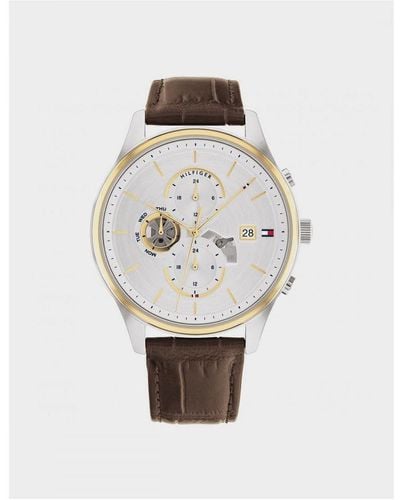 Tommy Hilfiger Accessories Weston Leather Strap Watch In Brown - Wit
