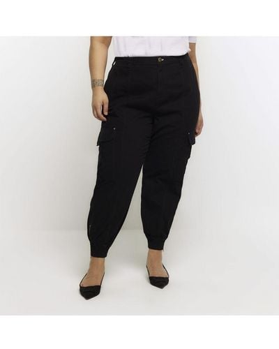 River Island Cargo Trousers Plus Zip Cuffed Cotton - Black
