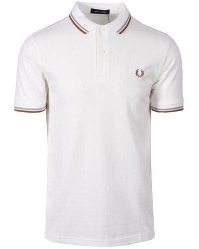Fred Perry Twin Tipped Polo Shirt Snow//Dark Caramel - White