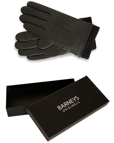 Barneys Originals Gift Boxed Leather Gloves With Knitted Cuff - Black