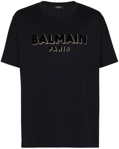 Balmain Logo Detailed Cotton Crewneck. - Black