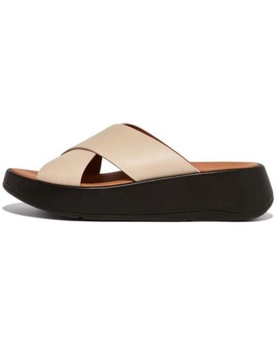 Fitflop S Fit Flop F-mode Leather Flatform Slide Sandals - Brown