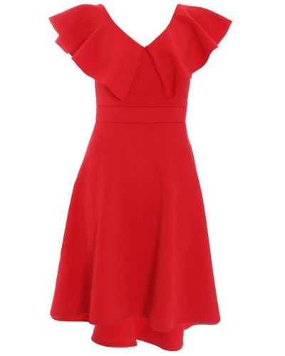 Quiz Frill Dip Hem Midi Dress - Red