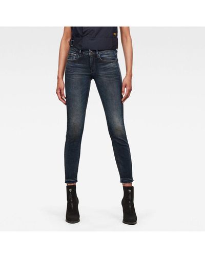 G-Star RAW 3301 Mid Skinny Ripped Edge Ankle Jeans - Blue
