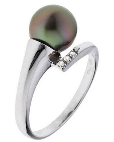 Blue Pearls Pearls Tahitian Pearl, Diamonds Ring And 375/1000 - White