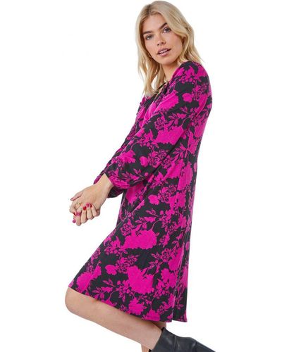 D.u.s.k Floral Lace Trim Jersey Dress - Purple
