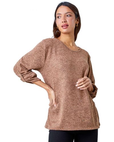 Roman Stretch Top With Animal Print Scarf - Brown