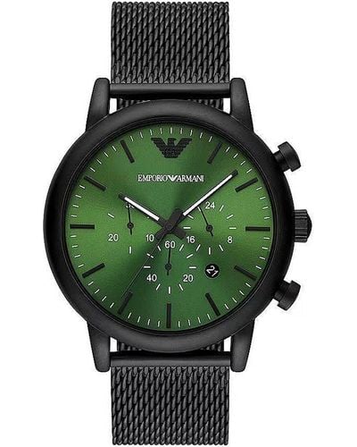 Emporio Armani Black And Green Steel Chronograph Watch