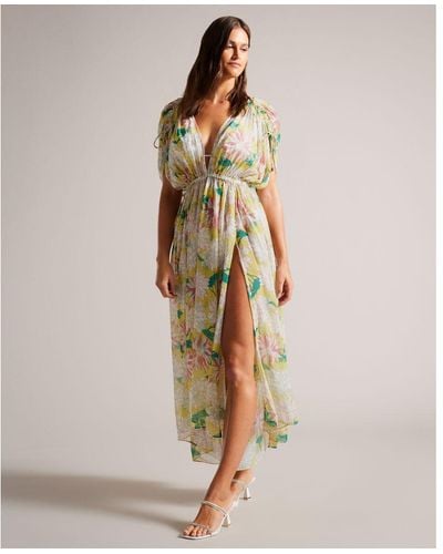 Ted Baker Laciey Maxi Cover Up With Plunge Neck, Mid - Yellow
