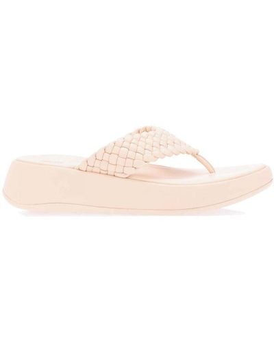 Fitflop Womenss Fit Flop F-Mode Leather Flatform Toe-Post Sandals - Pink