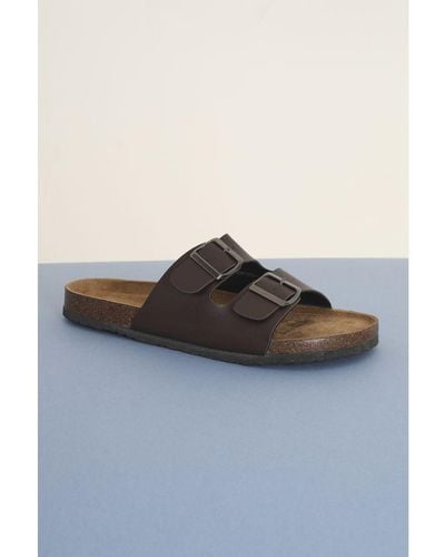 Brave Soul Brown 'anthony' Faux Leather Buckle Strap Cork Sandals - Blue